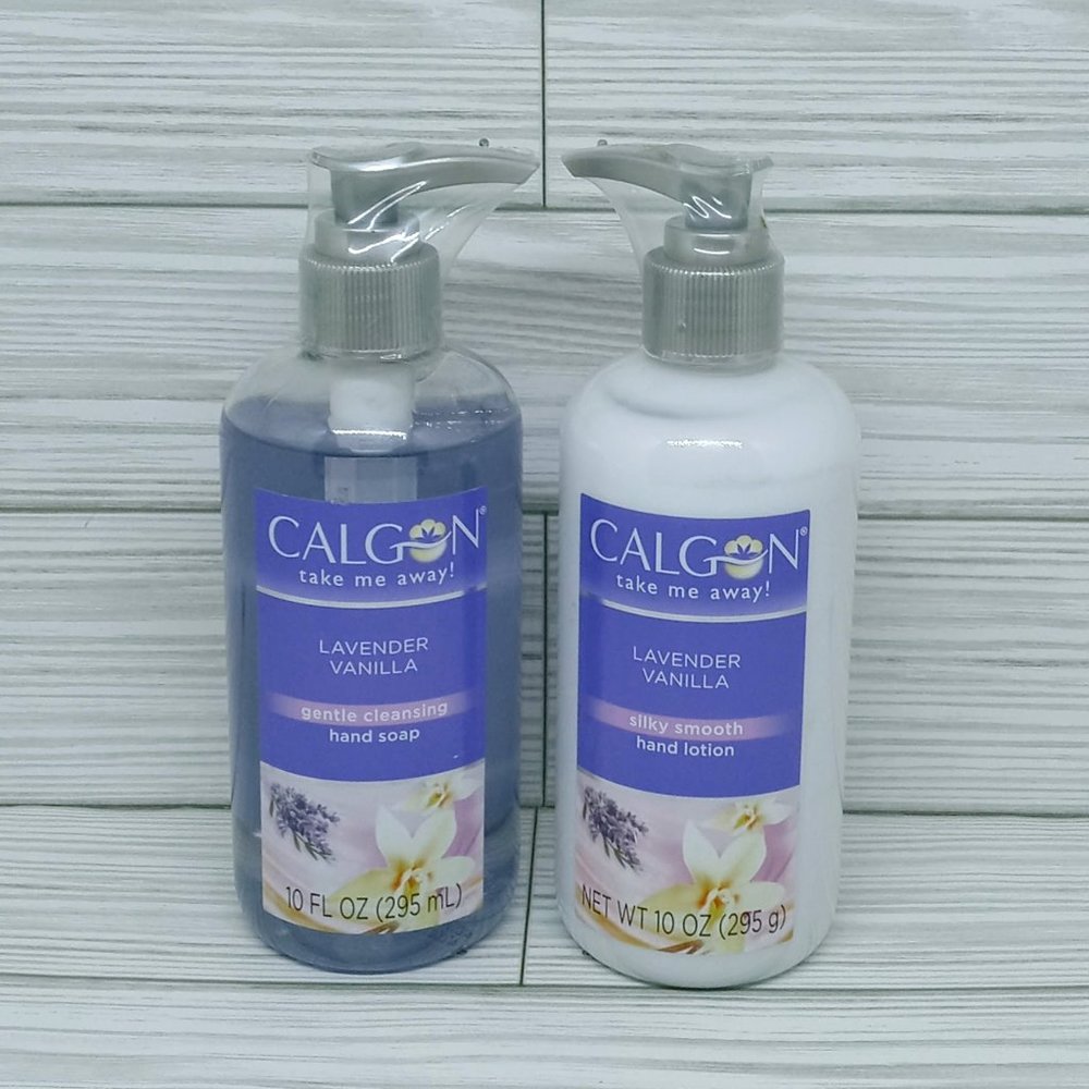 💙Calgon Take Me Away Lavender Vanilla Hand Lotion + Hand Soap Set 10 oz
